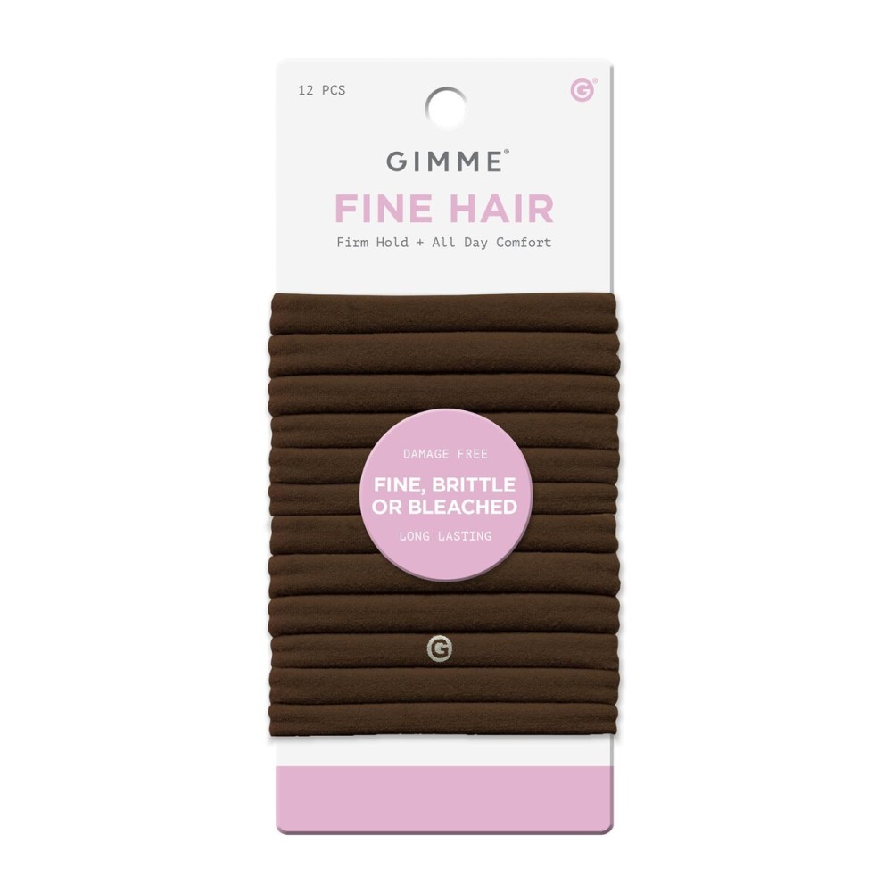Gimme Beauty Fine Hair Elastic Bands - Slim-Fit Elastic Ties for Fine, Brittle, or Bleached Hair - No-Dent, Gentle-Grip Ponytail Holders for All-Day Comfort - 12 Pack, Light Brown