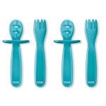 NUK Pretensil Dipper Spoon & Fork Set, Baby & Toddler Self-Feeding Utensils, Easy-Grip, Mess-Reducing Design, 4 Pack