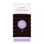 GIMME Beauty Thick Hair Extra Stretch Bands - Patent-Pending Design for Maximum Hold - Premium Ties for Thick & Curly Hair - Sleek & Strong Hold - Dark Brown, 6 Pack