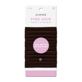 Gimme Beauty Fine Hair Elastic Bands - Slim-Fit Elastic Ties for Fine, Brittle, or Bleached Hair - No-Dent, Gentle-Grip Ponytail Holders for All-Day Comfort - 12 Pack, Dark Brown
