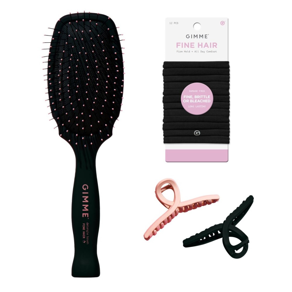 Gimme Beauty Fine Hair Elastic Bands - Slim-Fit Elastic Ties for Fine, Brittle, or Bleached Hair - No-Dent, Gentle-Grip Ponytail Holders for All-Day Comfort - 12 Pack, Black