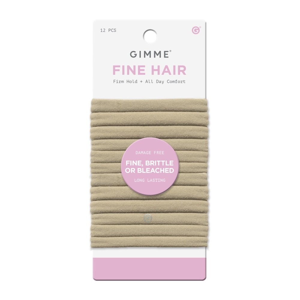 Gimme Beauty Fine Hair Elastic Bands - Slim-Fit Elastic Ties for Fine, Brittle, or Bleached Hair - No-Dent, Gentle-Grip Ponytail Holders for All-Day Comfort - 12 Pack, Blonde