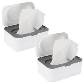 Flenpptly 2 Pack Baby Wipes Dispenser, Wipes Case Baby Wipe Holder Keeps Wipes Fresh, Non-Slip, Easy Open & Close (2 Pack Gray)