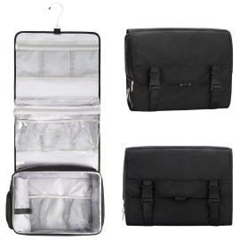Relavel Hanging Toiletry Bag with Shoes Pocket, 360 Hook Travel Cosmetic Organizer, Waterproof, Multi-function for Makeup and Toiletries, Portable Storage Bag for Gym, Camping, Travel - Black
