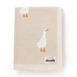 mimixiong Baby Blanket Knit Receiving Boys Girls Blanket Soft Cotton Neutral Blanke for Swaddle Crib Stroller with Cute Goose Beige 30x40 Inch