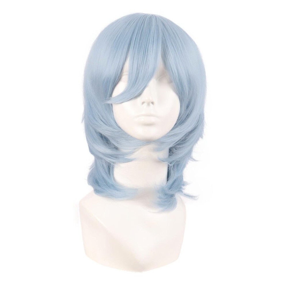 MapofBeauty 14 Inch/35 cm Short Cosplay Wolf Tail Synthetic Side Bangs Party Wig (Gray-Blue)