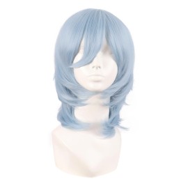 MapofBeauty 14 Inch/35 cm Short Cosplay Wolf Tail Synthetic Side Bangs Party Wig (Gray-Blue)