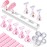 Makartt Press on Nails Stand: Clear and Pink Nail Holder for Painting Nails, Stands for Art Display Practice, Magnetic Clear Glitter Flower Fake Holders with Reusable Adhesive Putty for Home Salon DIY
