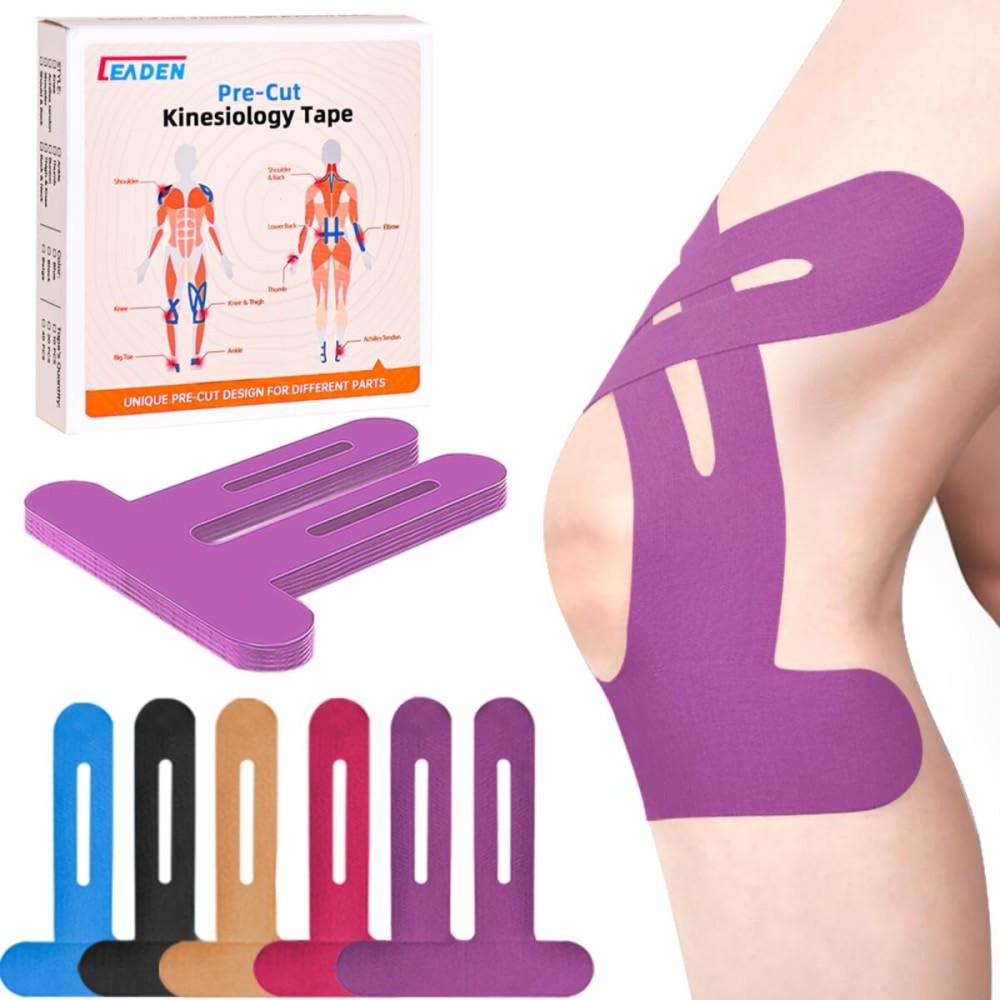 IEADEN Precut Kinesiology Tape for Knees, 10 Pcs - Knee Support & Stability, Knee Pain Relief Athletic Tape - Waterproof & Elastic, Breathable Hypoallergenic Latex-Free Tape, Purple
