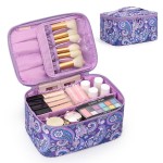 OCHEAL Makeup Bag - Portable Large Capacity Travel Cosmetic Case for Women with Handle and Divider Toiletry Organizer for Girls on the Go -Purple