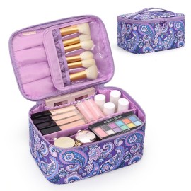OCHEAL Makeup Bag - Portable Large Capacity Travel Cosmetic Case for Women with Handle and Divider Toiletry Organizer for Girls on the Go -Purple