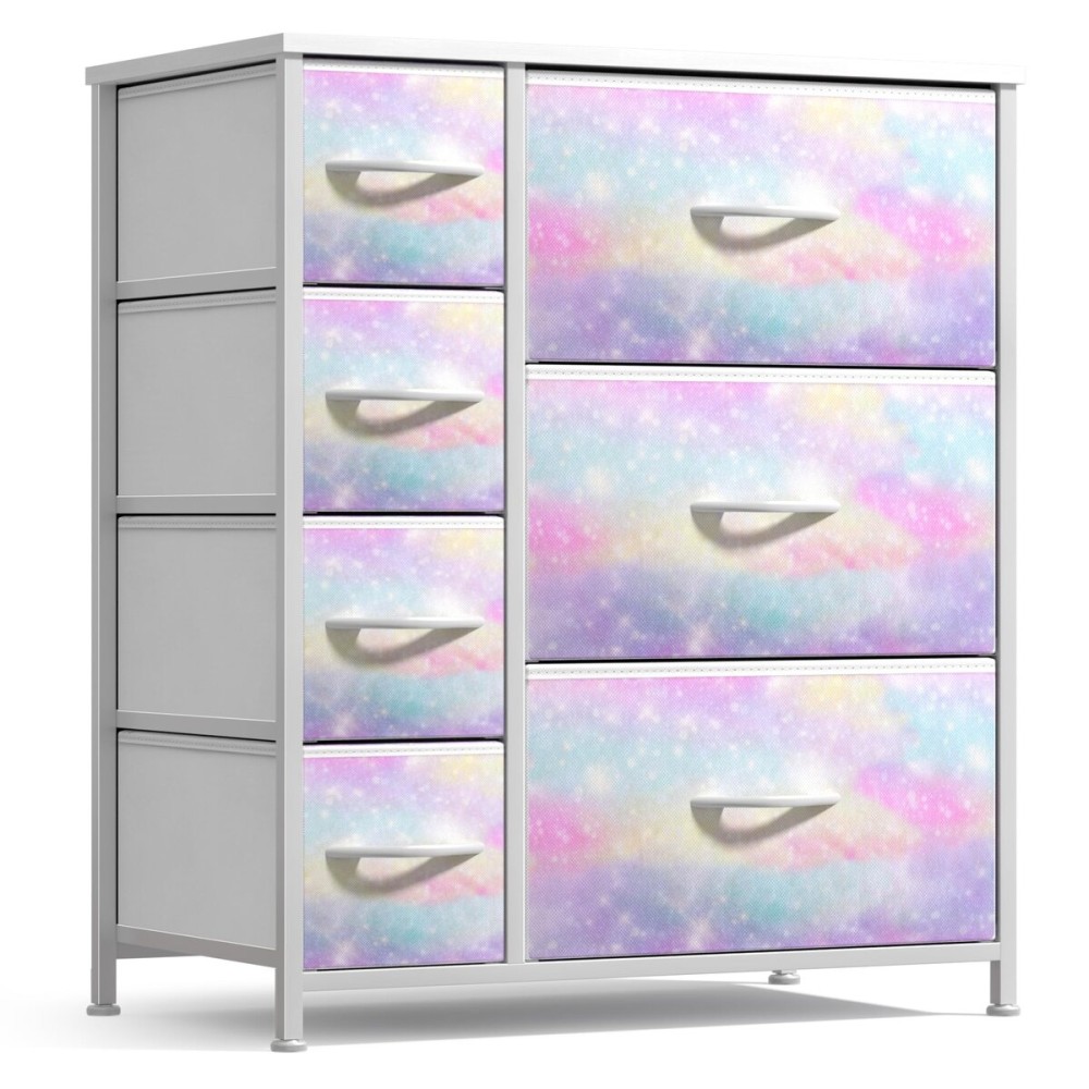 Sorbus Kids Dresser with 7 Drawers - Storage Chest Organizer Unit with Steel Frame, Wood Top & Handles, Tie-dye Fabric Bins for Clothes - Wide Furniture for Bedroom Hallway Kids Room Nursery & Closet
