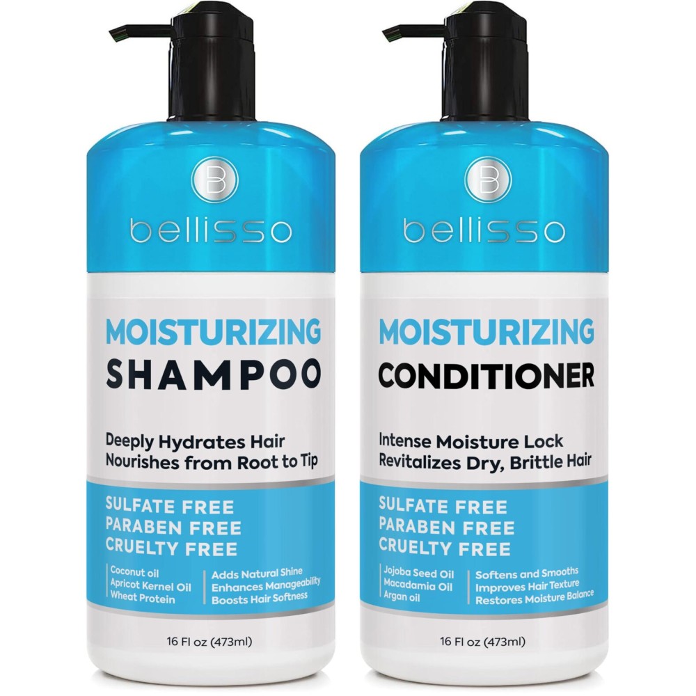 Moisturizing Shampoo and Conditioner Set - Sulfate Free Care for Women and Men - Hydrating, Deep Moisture Duo with Shea Butter - Salon Grade, Color Safe - Ideal for Curly Hair and Dry Split Ends