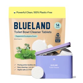 BLUELAND Toilet Bowl Cleaner Tablets, Starter Set, 14 Count with Tin, Peppermint Eucalyptus, Plastic-Free, No Harsh Chemicals, Plant-Based