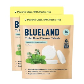 BLUELAND Toilet Bowl Cleaner Tablets, 2-Pack, 28 Count, Peppermint Eucalyptus, Plastic-Free, No Harsh Chemicals, Plant-Based