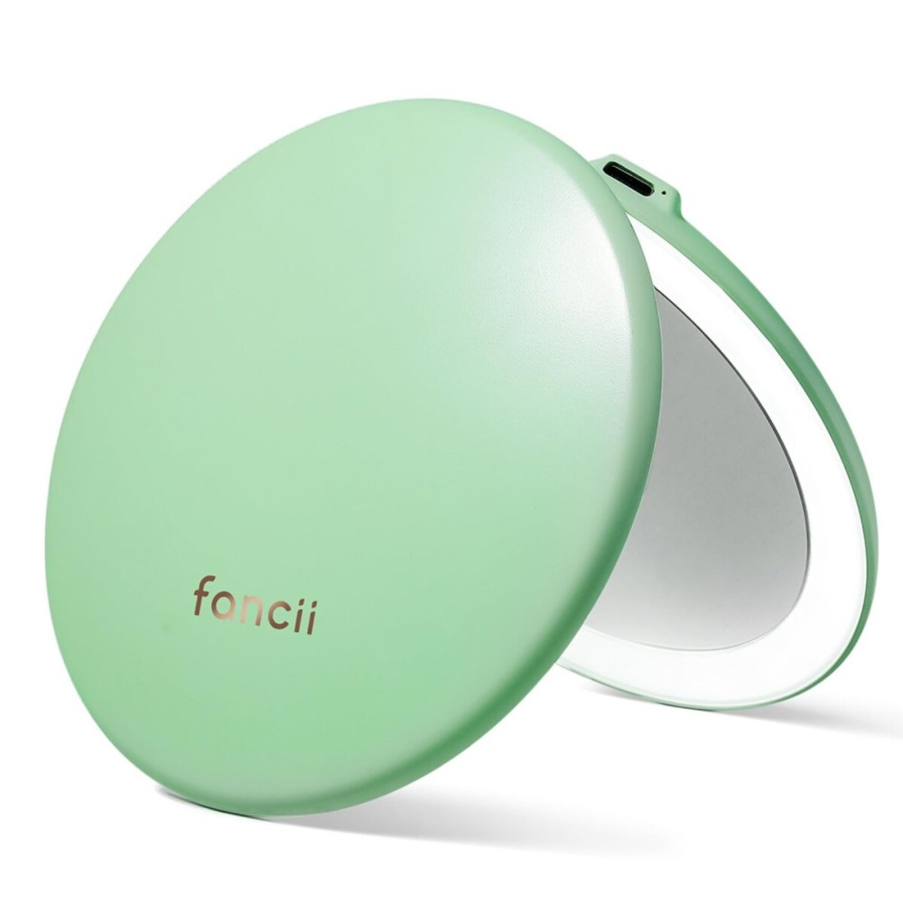 Fancii Taylor LED Lighted Compact Makeup Mirror, Rechargeable, 10x /1x Magnifying, 3 Light Settings, XL Large 5 Wide | Travel Mirror for Purses (Mint Green)