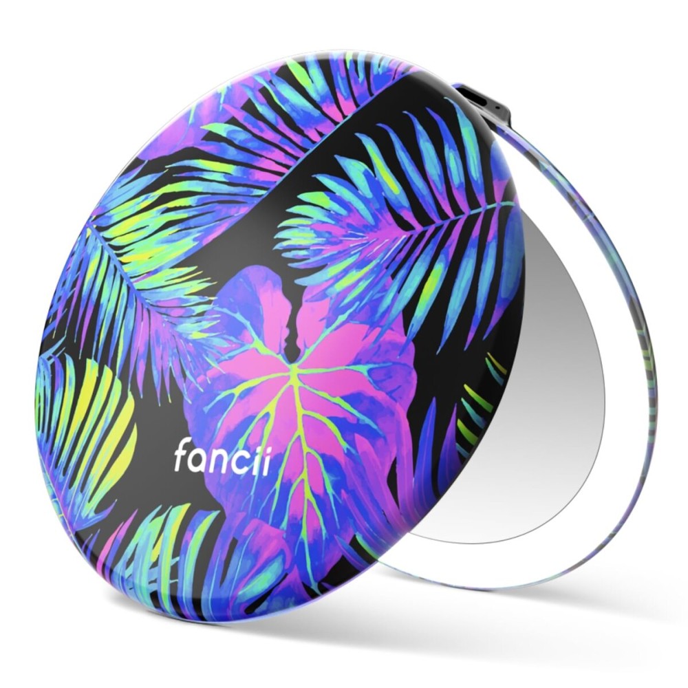 Fancii Taylor LED Lighted Compact Travel Mirror, Rechargeable, 10x /1x Magnifying, 3 Light Settings - Best for Makeup, On The Go Touch-Ups, Grooming (Neon Oasis)