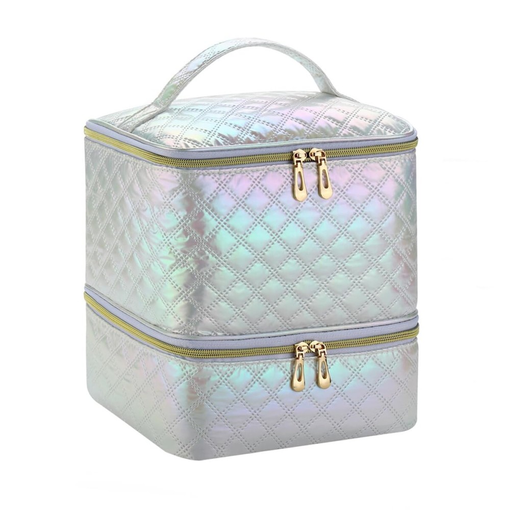 Nail Polish Organizer and Nail Lamp Case, Nail Kit Organizer Holds 30 Bottles (15ml - 0.5 fl.oz) and a Nail Lamp, Nail Polish Carrying Case with Manicure Tools Storage Sections (White)