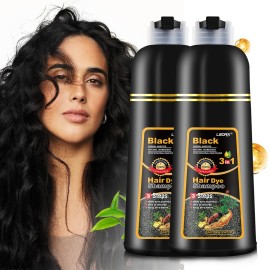 2 Pack Black Hair Dye Shampoo, Leorx 3 In 1 Black Color Shampoo Dye For Gray Hair Instant Herbal Coloring For Women & Men - Tintes Para El Cabello