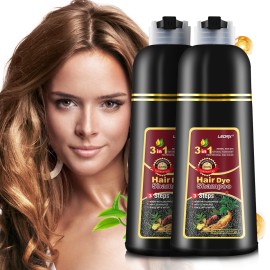 2 Pack Hair Dye shampoo, Leorx 3 In 1 Brown Color Shampoo Hair Dye For Refresh Hair Instant Herbal Coloring Shampoo For Women&Men - Tintes Para El Cabello Profesional