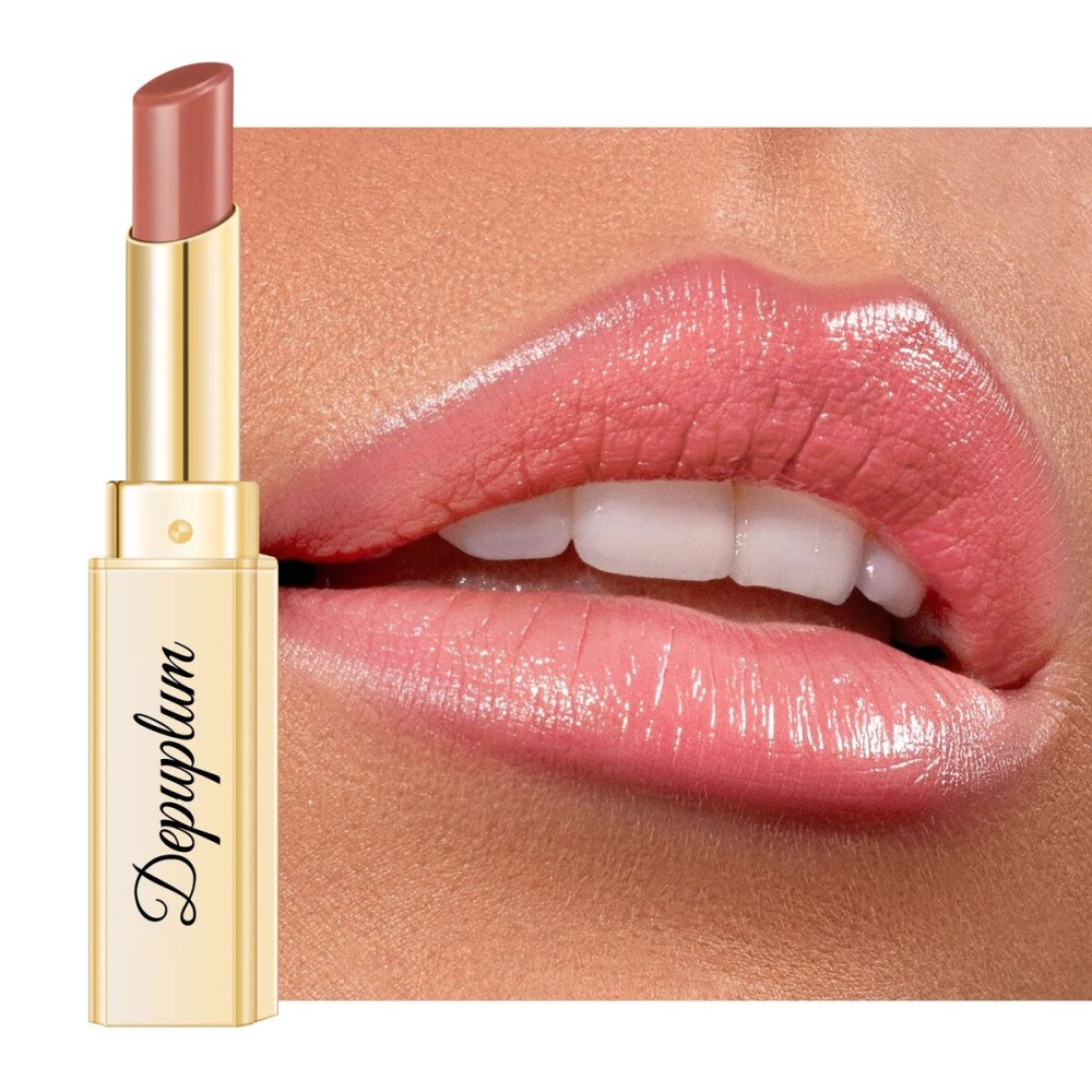 Depuplum Nude Pink Lipstick for Women Hydrate Glossy Lipstick Moisture Lip Gloss Sheer-Medium Coverage Long Lasting Lipsticks for Dry Lips,DM70 Peach Nude