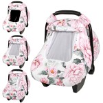Pea Pod Car Seat Cover for Baby Girls, Floral Infant Car Seat Canopy Cover for Newborn, with 2 Layers Windows of Breathable Mesh/Fabric, 3D Minky Dot Backing, Ultra Soft & Comfortable