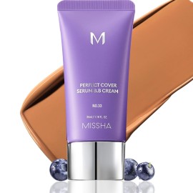 MISSHA M PERFECT COVER SERUM BB CREAM No.33 Tan -Tan with Warm Undertone, BB Cream by Cardi B Pick, Skin Tint, Tinted Moisturizer, Skin Care Foundation Makeup, Korean Makeup, 1.18 Fl oz