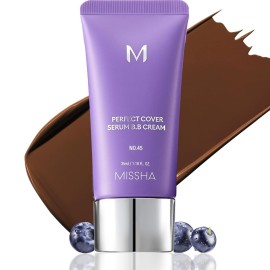 MISSHA M PERFECT COVER SERUM BB CREAM No.45 Deep Mocha- Deep with Cool Undertone, BB Cream by Cardi B Pick, Skin Tint, Tinted Moisturizer, Skin Care Foundation Makeup, Korean Makeup, 1.18 Fl oz