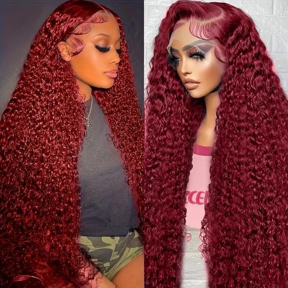 ULRICA Burgundy Wig Human Hair Water Wave 99J Burgundy Lace Front Wigs Human Hair Wigs for Women 13x4 HD Lace Front Wigs Human Hair Pre Plucked Wine Red Wigs Burgundy Wig 28 Inch