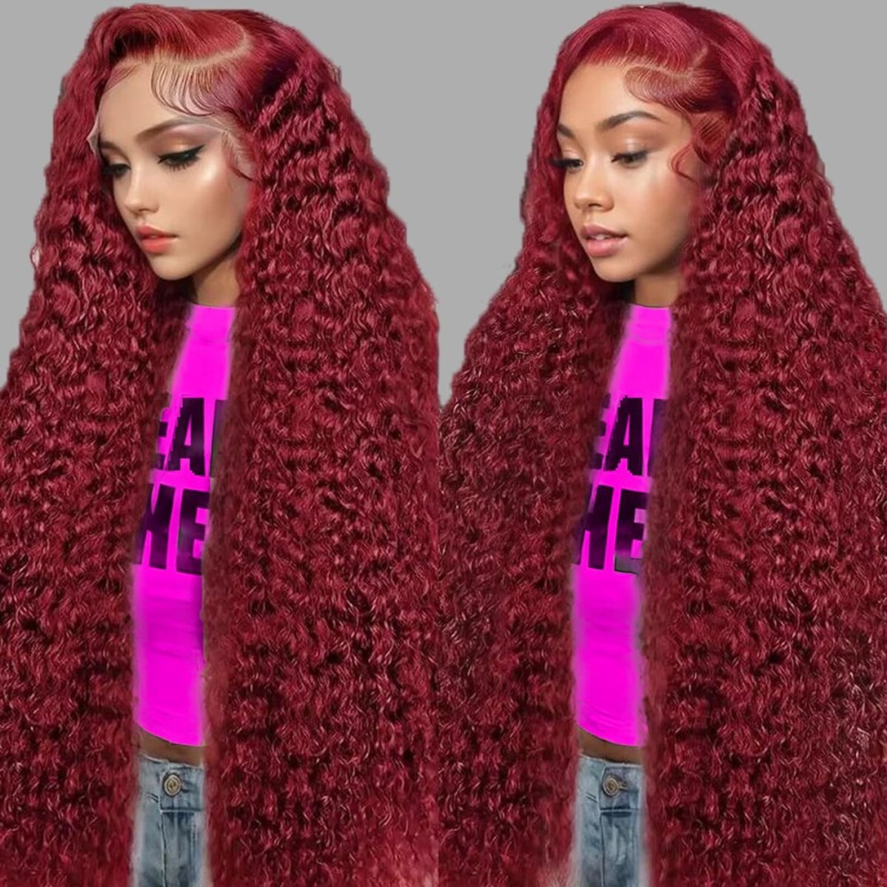 ULRICA Burgundy Wig Human Hair 26 Inch Water Wave 99J Burgundy Lace Front Wigs Human Hair Wigs for Women 13x4 HD Lace Front Wigs Human Hair Pre Plucked Wine Red Wigs Burgundy Wig