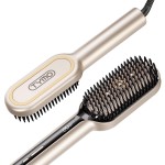 TYMO Hair Straightener Brush - Upgraded Ionic Plus Straightening Brush with Dense Bristles, 16 Temps, Dual Voltage | Ceramic Hot Comb for Women | Flat Iron for Thick Curly Hair, Gold