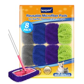 8Pcs Reusable Microfiber Mop Pads Compatible with Swiffer Sweeper Mop, Replacement Wet Mopping pad Refills & Washable Dry Sweeping Cloths for Surface/Hardwood Floor Cleaning