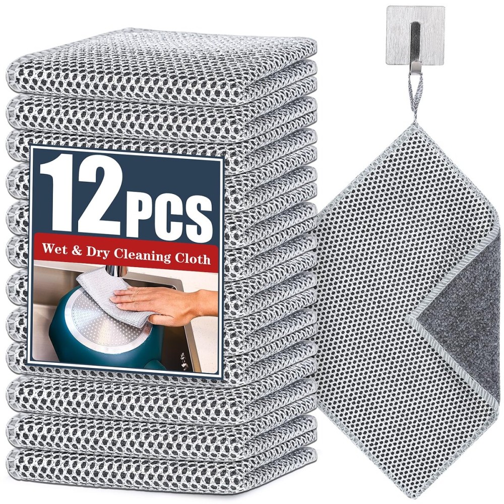 Navona 12 Pcs New Upgrade Steel Wire Dishcloth,Dry and Wet Dual-Use Steel Wire Cleaning Cloth,Powerful Cleaning Non-Scratch Wire Dishcloth Rag for Cookware, Sinks, Dishes, Stove Tops