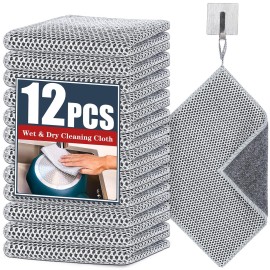 Navona 12 Pcs New Upgrade Steel Wire Dishcloth,Dry and Wet Dual-Use Steel Wire Cleaning Cloth,Powerful Cleaning Non-Scratch Wire Dishcloth Rag for Cookware, Sinks, Dishes, Stove Tops