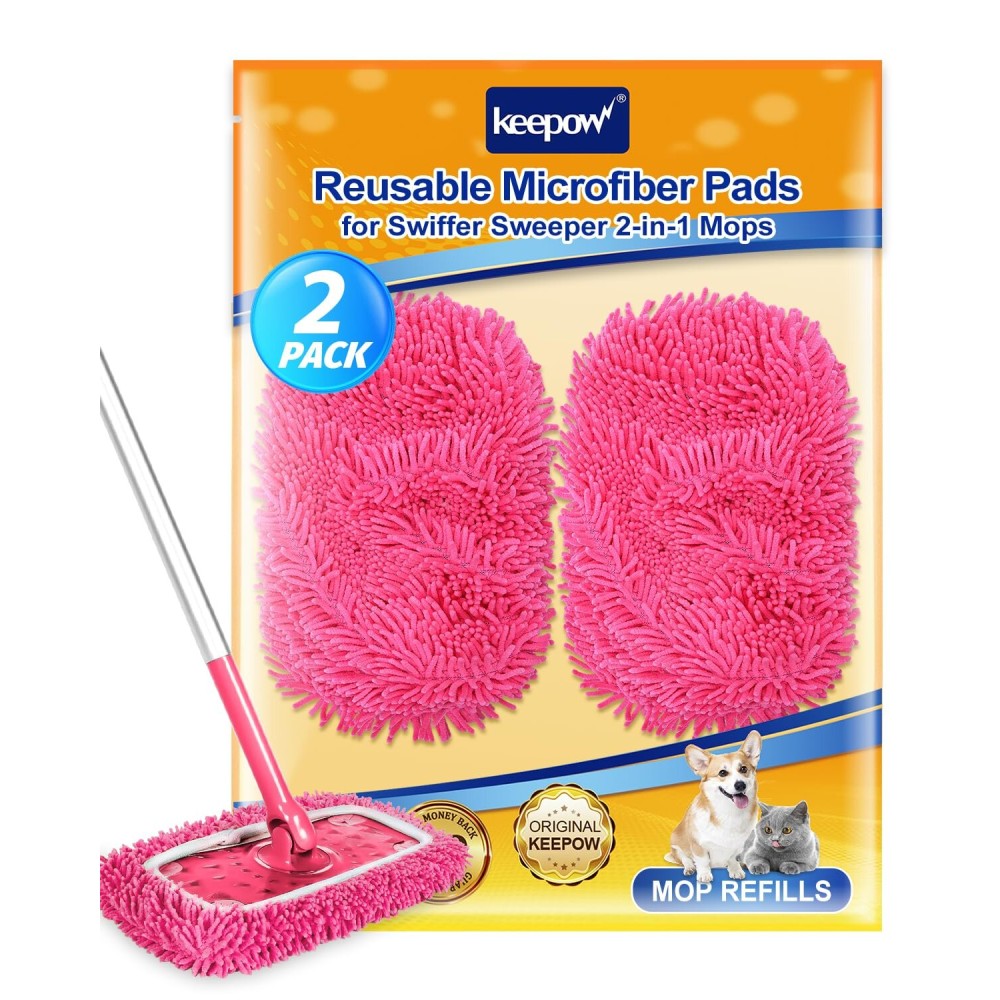 Reusable Microfiber Mop Pads Compatible with Swiffer Pink Sweeper- 2 Pack Pink Dry Sweeping Cloths & Wet Mopping Cloths - Washable Wet Pads Refill for Mopping Floors (Mop is not Included)