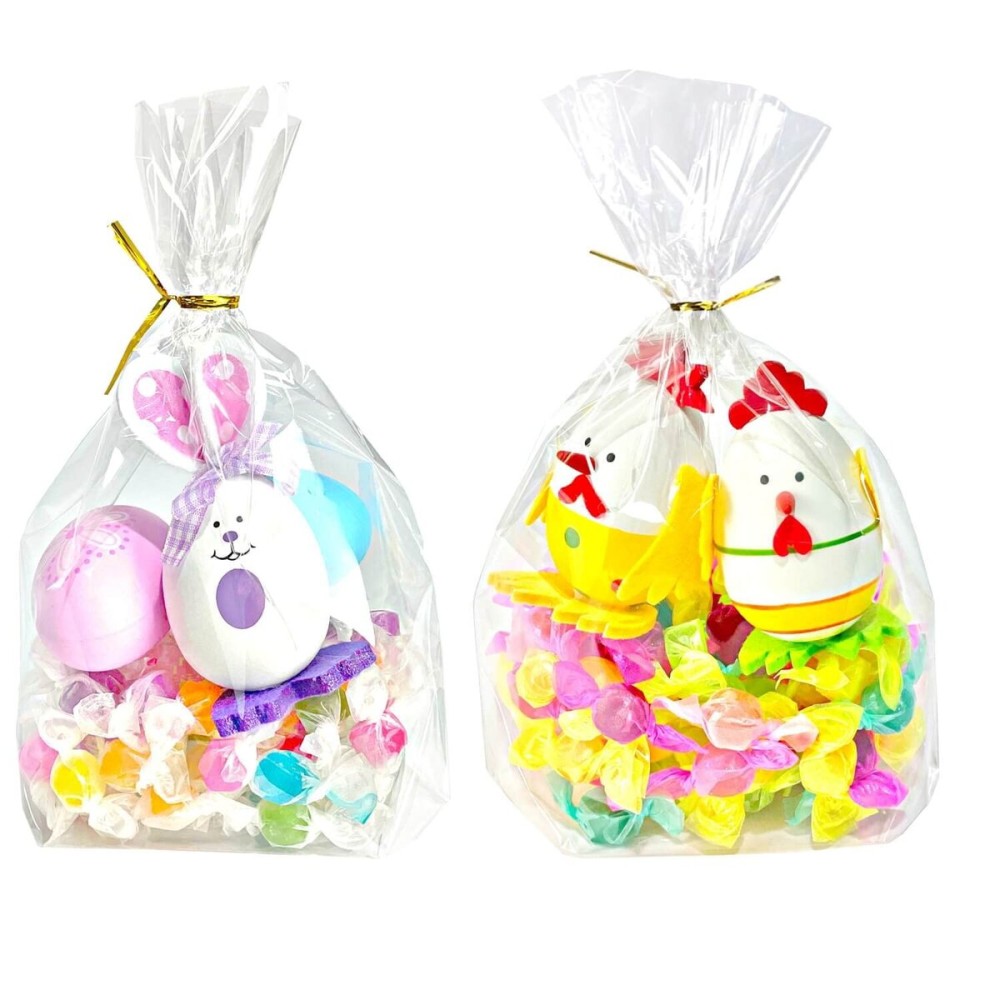 PigPotParty Cellophane Treat Bags 7x10, 100 Pack Clear Goodie Bags, Bottom Gusset for Stand-Up Display, Small Plastic Gift Wrap for Cookies, Candy, Party Favors, Popcorn, Includes 100 Ties