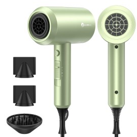 slopehill Professional Ionic Hair Dryer, Powerful 1800W Fast Drying Low Noise Blow Dryer with 2 Concentrator Nozzle 1 Diffuser Attachments for Home Salon Travel (Lime Cream)