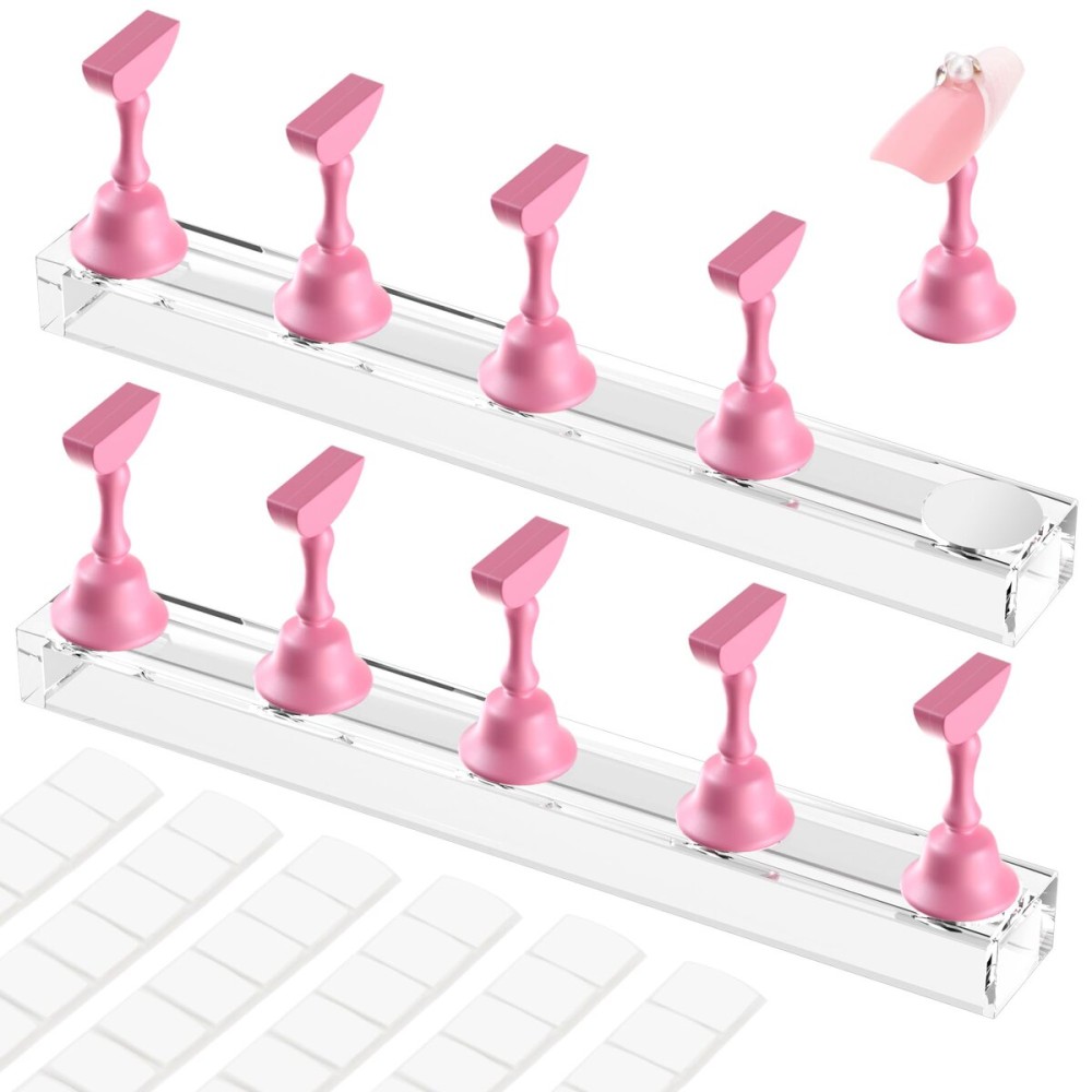 Difenni Nail Stand for Press Ons, Nail Holder for Painting Nails Magnetic Fake Nail Stand Tips Design with Putty Practice Nail Art Tools for Home Salon DIY Beginner Supplies (Rose)