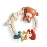 Itzy Ritzy Silicone Teether with Rattle; Rattle Teether Features Rattle Sound, Three Silicone Teething Rings and Raised Texture to Soothe Gums; Ages 3 Months and Up (Highland Cow)