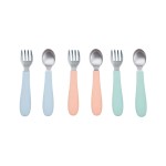 WeeSprout Toddler Utensils, 3 Forks & 3 Spoons, 18/8 Stainless Steel & Food Grade Silicone, Thick Easy-Grip Handles, Perfect Length For New Self Feeders, Gentle On Gums & Teeth, Dishwasher Safe