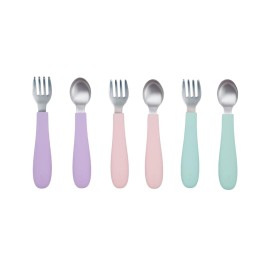 WeeSprout Toddler Utensils, 3 Forks & 3 Spoons, 18/8 Stainless Steel & Food Grade Silicone, Thick Easy-Grip Handles, Perfect Length For New Self Feeders, Gentle On Gums & Teeth, Dishwasher Safe