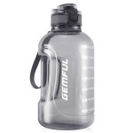 GEMFUL 2 Liter Water Bottle with Time Marker & Handle 64oz Large Motivational Jug for Gym Workouts No Straw Leak Proof BPA Free (Grey)