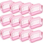 Weewooday 12 Pieces Clear Makeup Bags Cosmetic Storage Bags PVC Zipper Pouches Travel Waterproof Makeup Plastic Case for Women Organizing Toiletries Traveling Bathroom(Small,Light Pink)