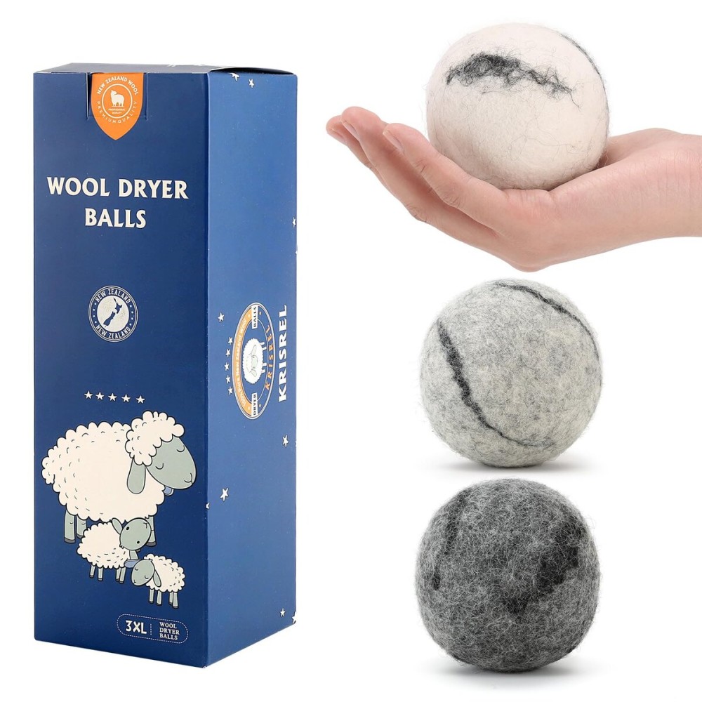 Wool Dryer Balls Handmade 3 Pack XL,Organic Laundry Dryer Balls,100% New Zealand Wool Natural Fabric Softener,Reusable 1000 Loads,Wrinkles Free, Shorten Drying Time,Baby Safe (3 Pack,Cloudscape Trio)