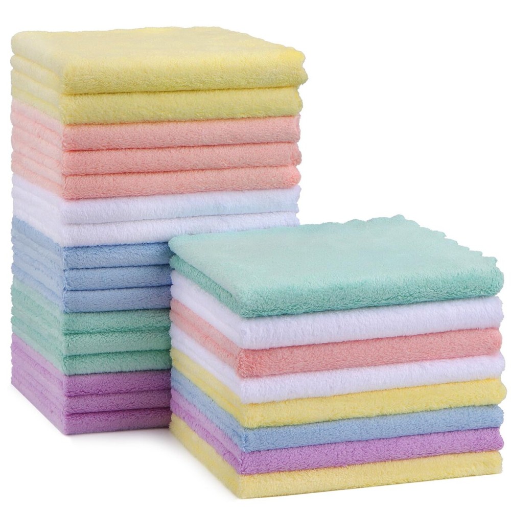 HOMEXCEL Baby Washcloths 24 Pack-Microfiber Baby Bath Face Towel 11.5 x 11.5 Inch Extra Absorbent and Soft Burp Cloth and Wash Cloths for Newborn-Infants and Toddlers-Gentle On Sensitive Skin