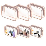 AURUZA 6 Pack Travel Toiletry Bag, Clear Makeup Bag, TSA Approved Cosmetic Bag with Zipper, Clear Organizer Carry on Bag for Women, PVC Cosmetic Pouch (Rose Pink, 6 Packs)