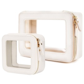 Aveniee Clear Makeup Bag Small, Mini Travel Toiletry Bag Cosmetic Bags Organizer, TSA Approved Clear Makeup Case Pouch with Zipper, Car Essentials for Women Men,White