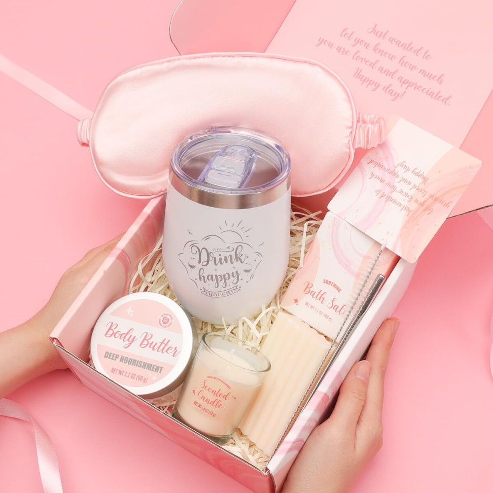 Gifts for Women Bath & Body Rose Spa Gift Sets for Birthday, 8 Pcs Gift for Women, Self Care Kit for Tumbler, Eye Mask, Christmas Gifts