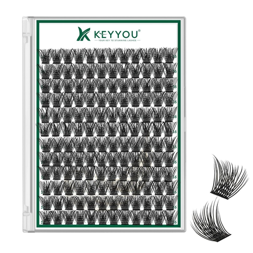 KEYYOU Lash Clusters 144pcs Individual Lashes D Curl 16mm Eyelash Clusters Super Lightweight Air Touch Cluster Lashes Soft&Wispy Comfortable Easy to DIY at Home(Air01-D-16mm)