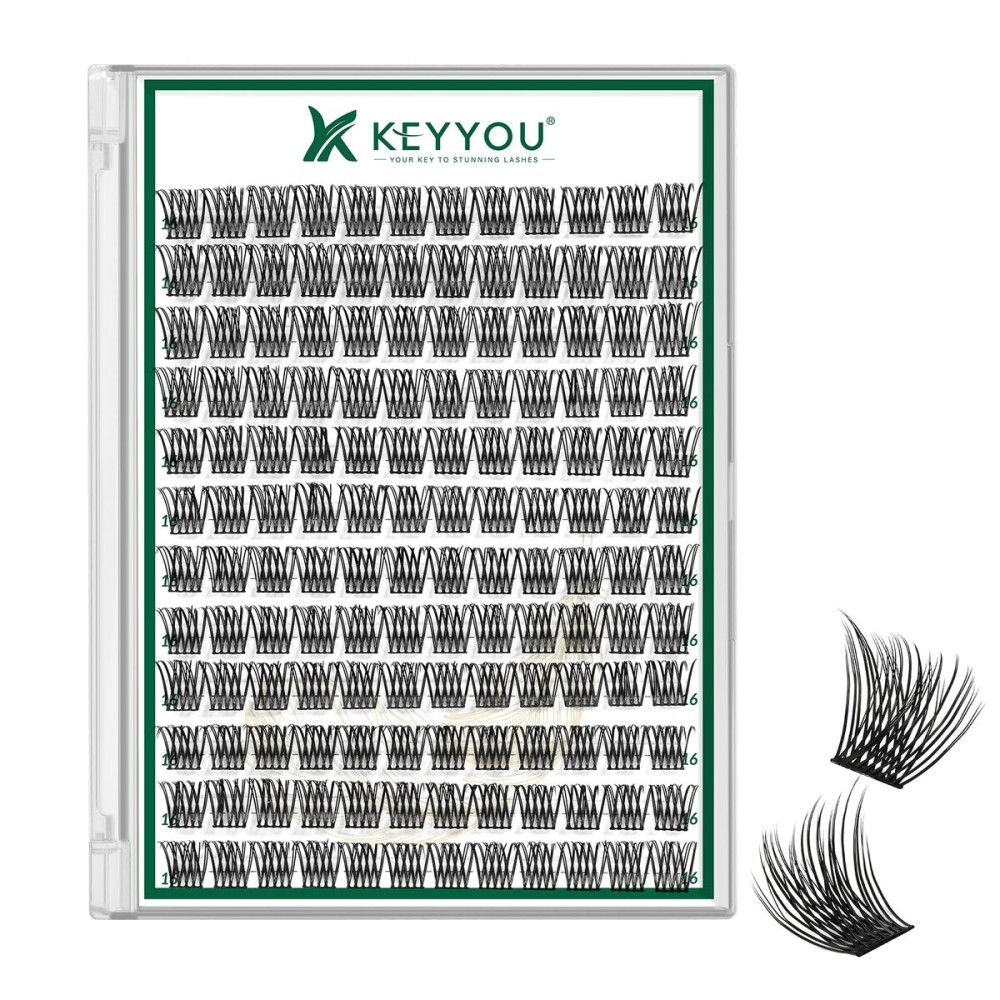 KEYYOU Lash Clusters 144pcs Individual Lashes D Curl 16mm Eyelash Clusters Super Lightweight Air Touch Cluster Lashes Soft&Wispy Comfortable Easy to DIY at Home(Air02-D-16mm)